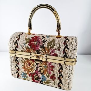 Vintage Italian Floral Needlepoint Handbag